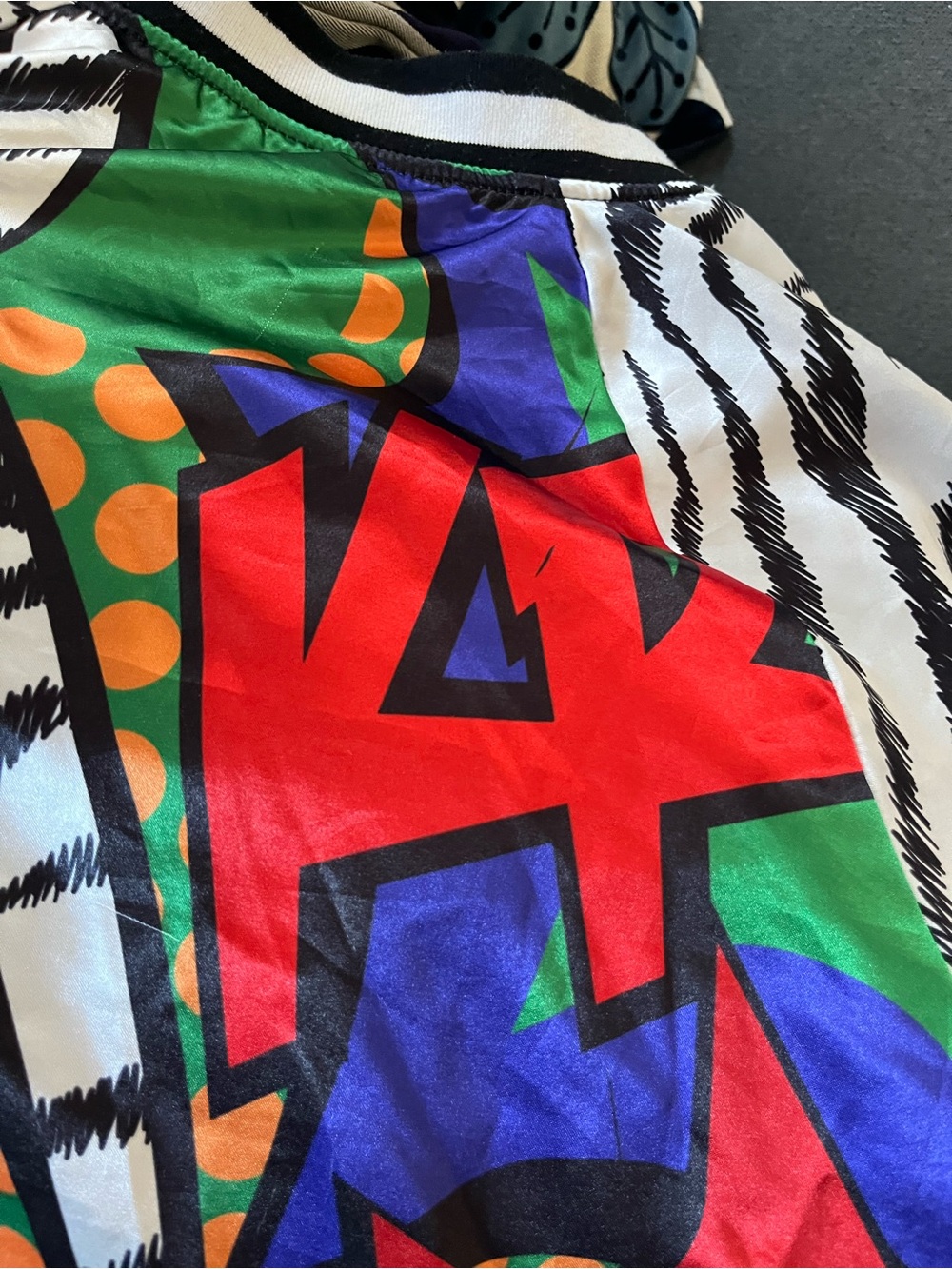 Vintage Women’s Pop Art Print Bomber Jacket - Black/White/Red - Picture 11 of 15